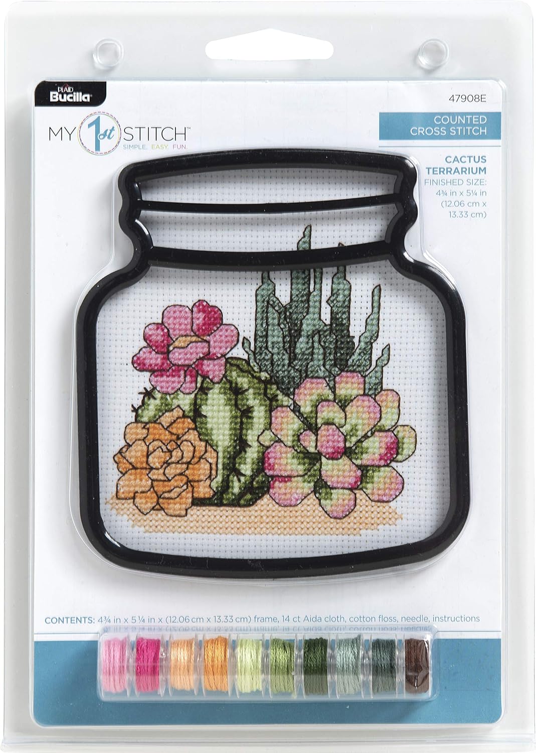 Terrarium Cactus Cross Stitch (4")